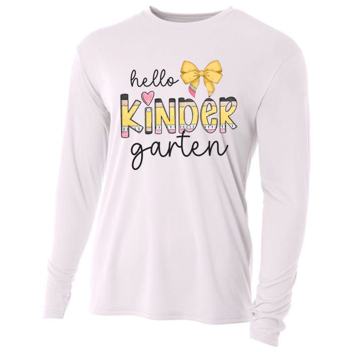 Hello Kindergarten Teacher Squad Coquette Bow Pencil School Cooling Performance Long Sleeve Crew