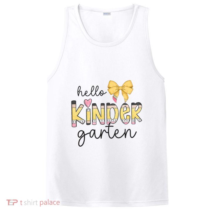 Hello Kindergarten Teacher Squad Coquette Bow Pencil School PosiCharge Competitor Tank