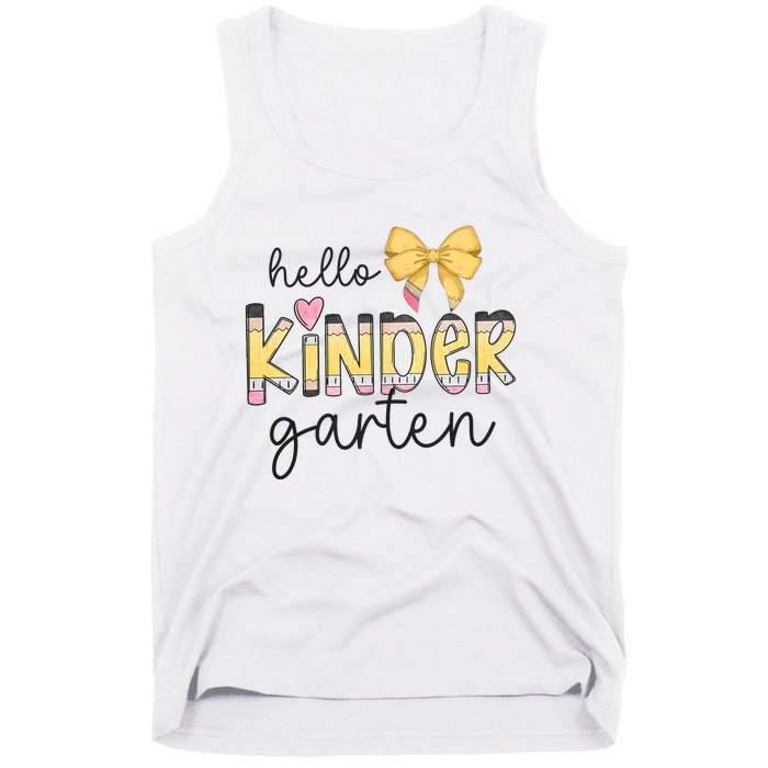 Hello Kindergarten Teacher Squad Coquette Bow Pencil School Tank Top