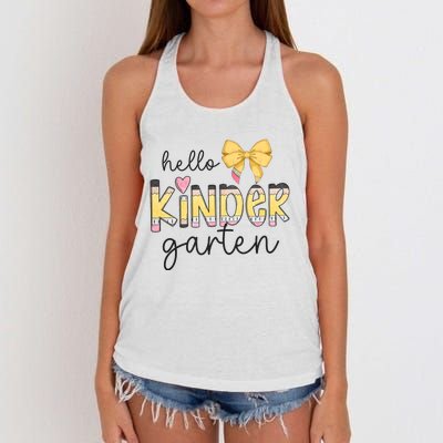 Hello Kindergarten Teacher Squad Coquette Bow Pencil School Women's Knotted Racerback Tank