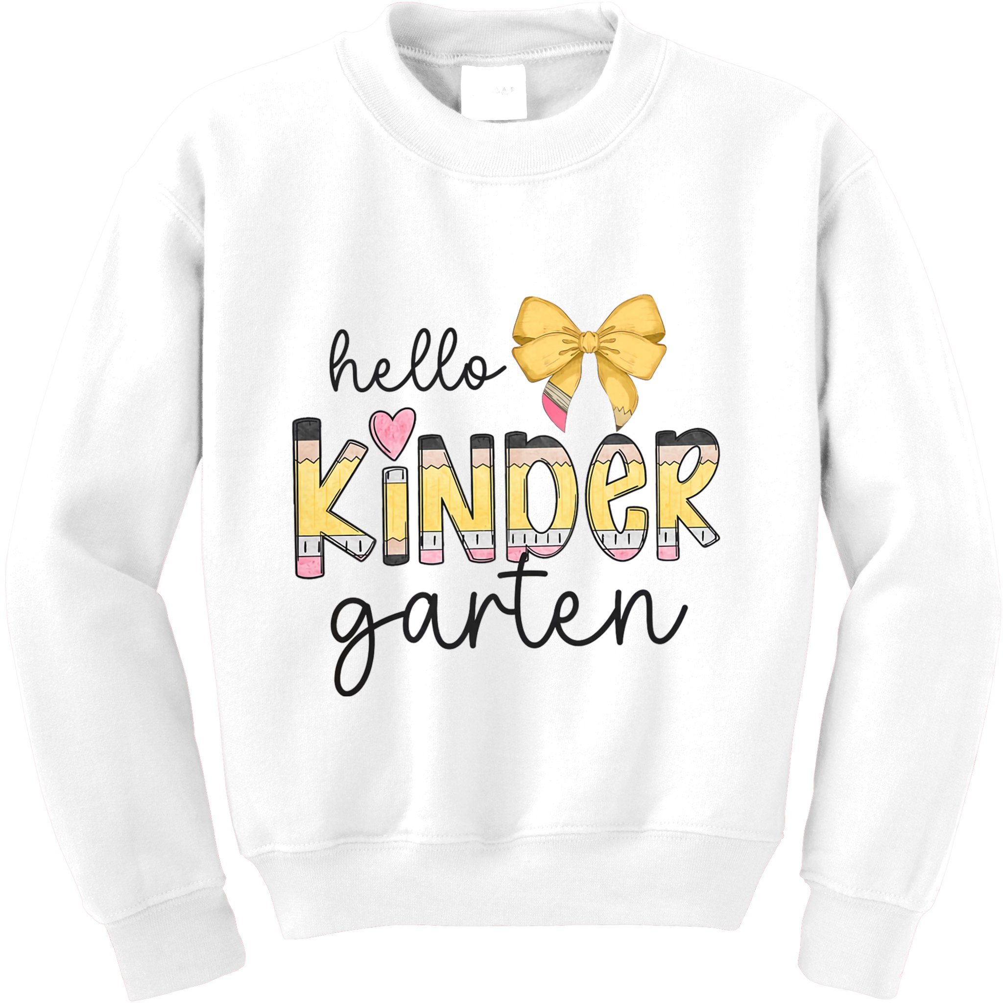 Hello Kindergarten Teacher Squad Coquette Bow Pencil School Kids Sweatshirt