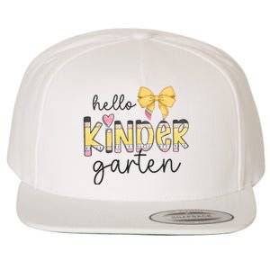 Hello Kindergarten Teacher Squad Coquette Bow Pencil School Wool Snapback Cap