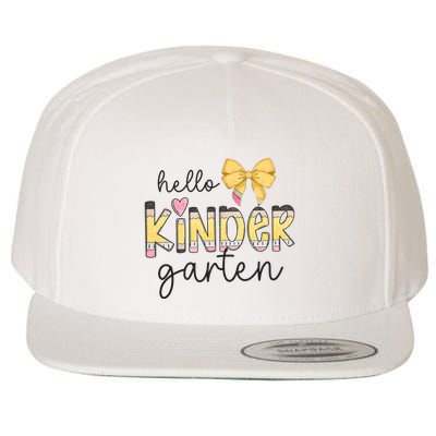Hello Kindergarten Teacher Squad Coquette Bow Pencil School Wool Snapback Cap