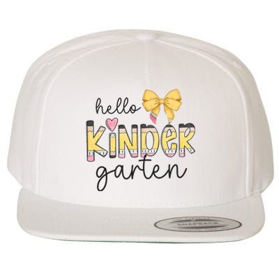 Hello Kindergarten Teacher Squad Coquette Bow Pencil School Wool Snapback Cap