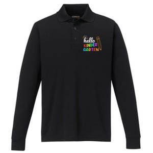 Hello Kindergarten Team Kinder Back To School Teacher Performance Long Sleeve Polo