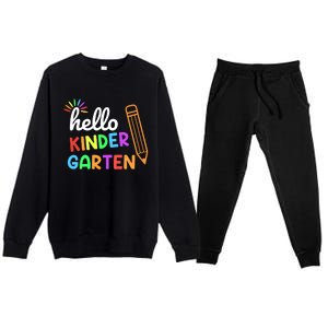 Hello Kindergarten Team Kinder Back To School Teacher Premium Crewneck Sweatsuit Set