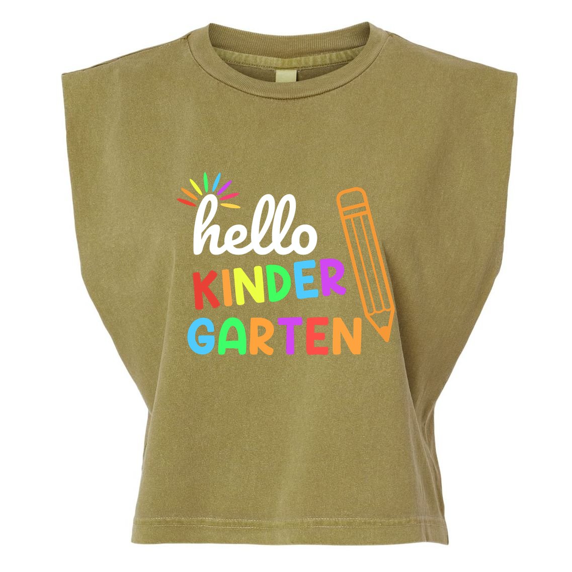 Hello Kindergarten Team Kinder Back To School Teacher Garment-Dyed Women's Muscle Tee