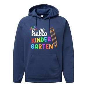 Hello Kindergarten Team Kinder Back To School Teacher Performance Fleece Hoodie