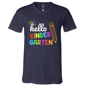 Hello Kindergarten Team Kinder Back To School Teacher V-Neck T-Shirt