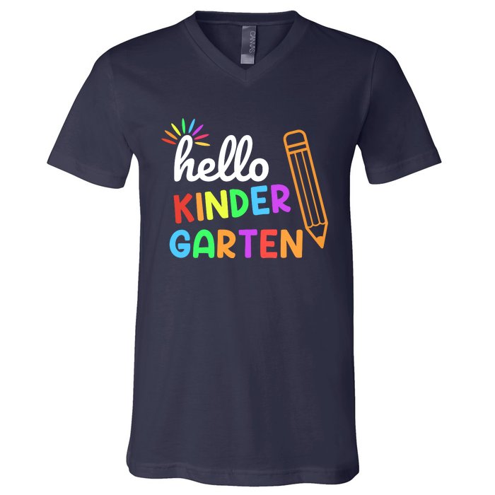 Hello Kindergarten Team Kinder Back To School Teacher V-Neck T-Shirt