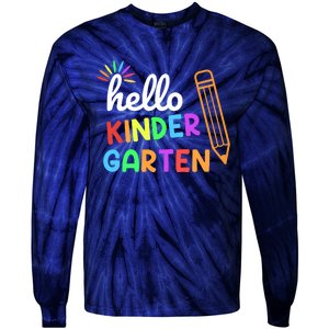 Hello Kindergarten Team Kinder Back To School Teacher Tie-Dye Long Sleeve Shirt