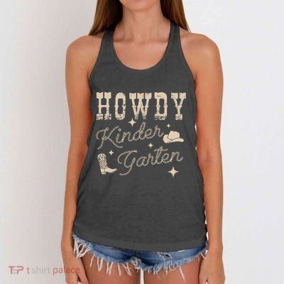 Howdy Kindergarten Teachers Parents Cowgirl Western Women's Knotted Racerback Tank