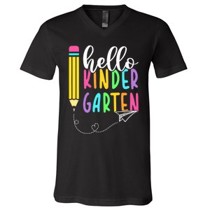 Hello Kindergarten Team Kinder Back To School Teacher V-Neck T-Shirt