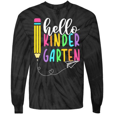 Hello Kindergarten Team Kinder Back To School Teacher Tie-Dye Long Sleeve Shirt