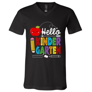 Hello Kindergarten Team Kinder Back To School Teacher V-Neck T-Shirt