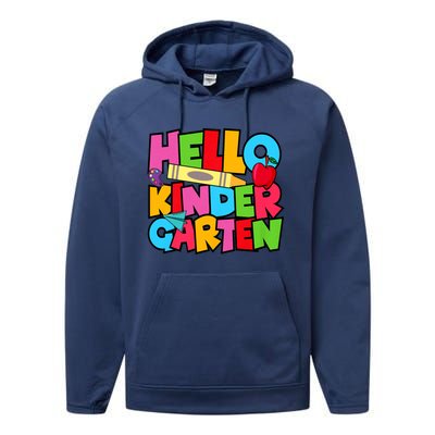 Hello Kindergarten Team Kinder Back To School Teacher Performance Fleece Hoodie