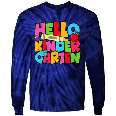 Hello Kindergarten Team Kinder Back To School Teacher Tie-Dye Long Sleeve Shirt