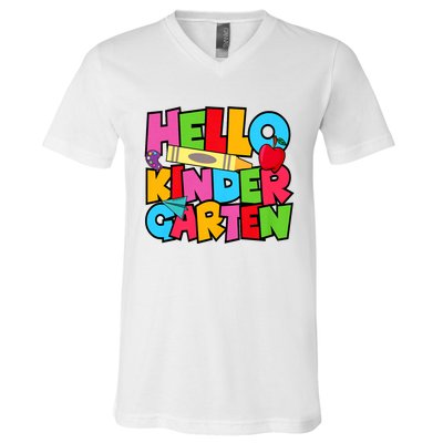 Hello Kindergarten Team Kinder Back To School Teacher V-Neck T-Shirt