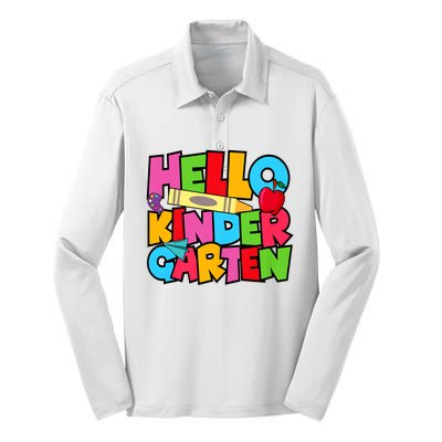 Hello Kindergarten Team Kinder Back To School Teacher Silk Touch Performance Long Sleeve Polo