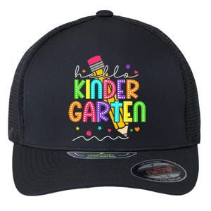 Hello Kindergarten Team Kinder Back To School Teacher Flexfit Unipanel Trucker Cap