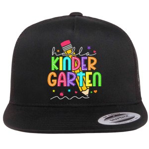 Hello Kindergarten Team Kinder Back To School Teacher Flat Bill Trucker Hat