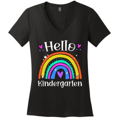 Hello Kindergarten Teacher Rainbow Kinder Back To School Women's V-Neck T-Shirt