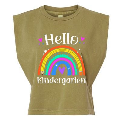 Hello Kindergarten Teacher Rainbow Kinder Back To School Garment-Dyed Women's Muscle Tee