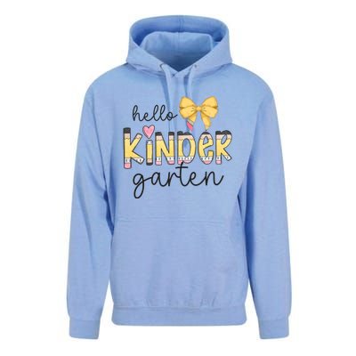 Hello Kindergarten Teacher Squad Coquette Bow Pencil School Unisex Surf Hoodie