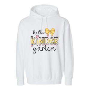 Hello Kindergarten Teacher Squad Coquette Bow Pencil School Garment-Dyed Fleece Hoodie