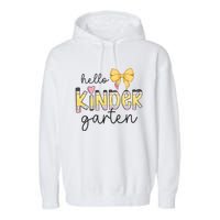 Hello Kindergarten Teacher Squad Coquette Bow Pencil School Garment-Dyed Fleece Hoodie