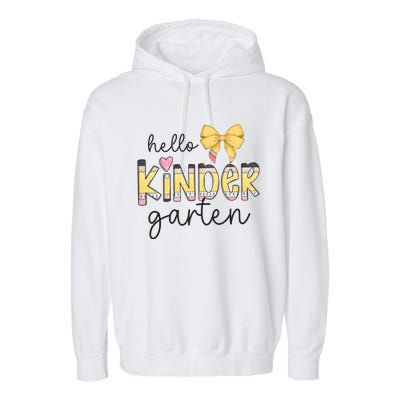 Hello Kindergarten Teacher Squad Coquette Bow Pencil School Garment-Dyed Fleece Hoodie