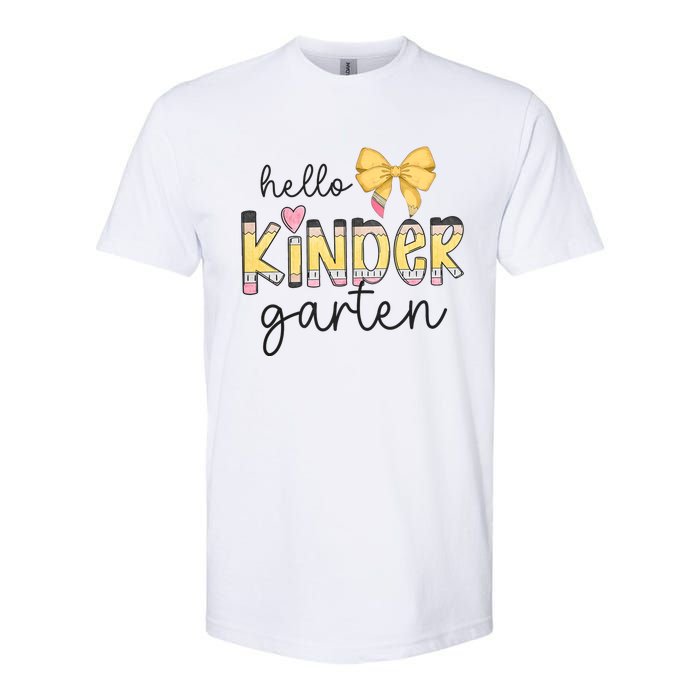 Hello Kindergarten Teacher Squad Coquette Bow Pencil School Softstyle CVC T-Shirt