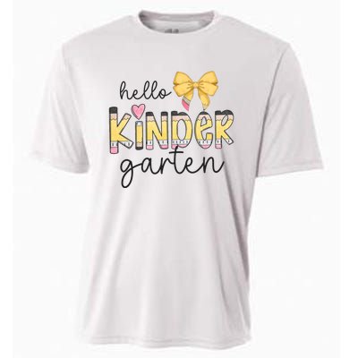 Hello Kindergarten Teacher Squad Coquette Bow Pencil School Cooling Performance Crew T-Shirt