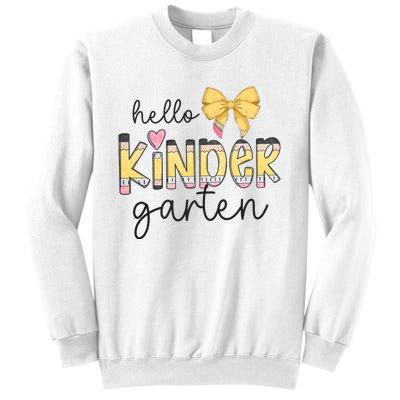 Hello Kindergarten Teacher Squad Coquette Bow Pencil School Sweatshirt