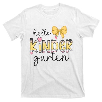 Hello Kindergarten Teacher Squad Coquette Bow Pencil School T-Shirt