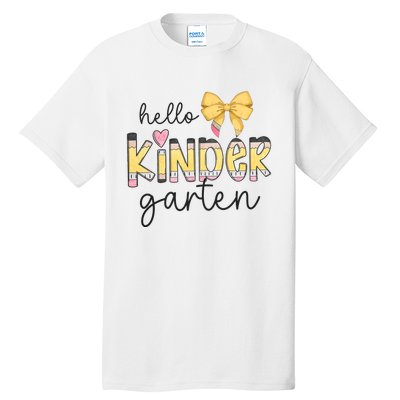 Hello Kindergarten Teacher Squad Coquette Bow Pencil School Tall T-Shirt