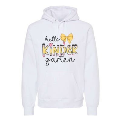 Hello Kindergarten Teacher Squad Coquette Bow Pencil School Premium Hoodie