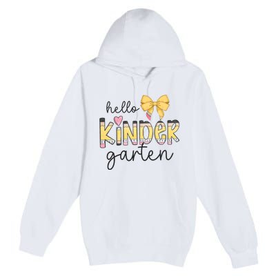 Hello Kindergarten Teacher Squad Coquette Bow Pencil School Premium Pullover Hoodie