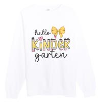 Hello Kindergarten Teacher Squad Coquette Bow Pencil School Premium Crewneck Sweatshirt