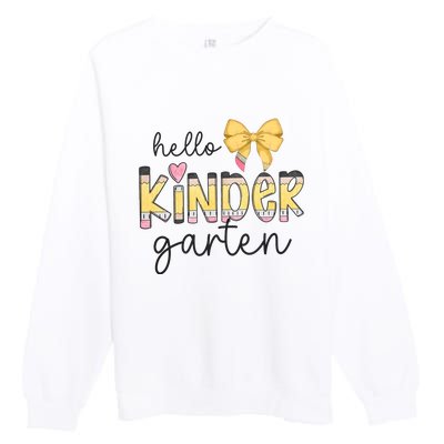 Hello Kindergarten Teacher Squad Coquette Bow Pencil School Premium Crewneck Sweatshirt