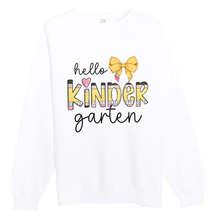 Hello Kindergarten Teacher Squad Coquette Bow Pencil School Premium Crewneck Sweatshirt