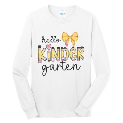 Hello Kindergarten Teacher Squad Coquette Bow Pencil School Tall Long Sleeve T-Shirt