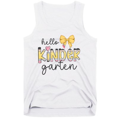 Hello Kindergarten Teacher Squad Coquette Bow Pencil School Tank Top