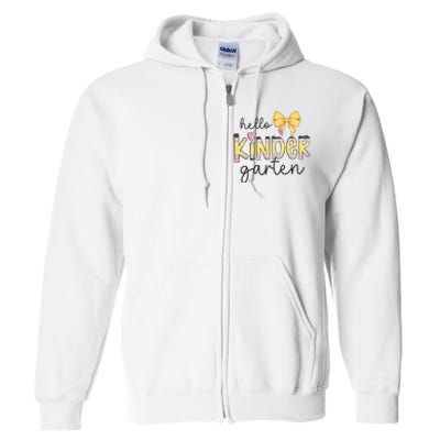 Hello Kindergarten Teacher Squad Coquette Bow Pencil School Full Zip Hoodie