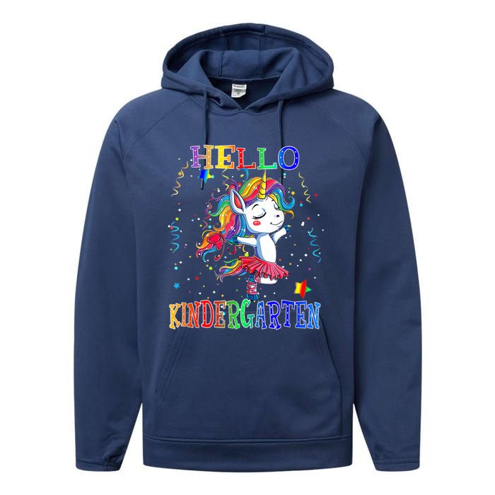 Hello Kindergarten Unicorn Back To School Funny Girl Performance Fleece Hoodie