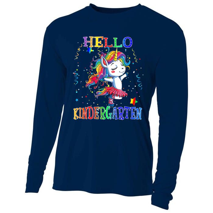 Hello Kindergarten Unicorn Back To School Funny Girl Cooling Performance Long Sleeve Crew