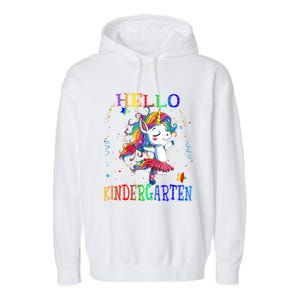 Hello Kindergarten Unicorn Back To School Funny Girl Garment-Dyed Fleece Hoodie