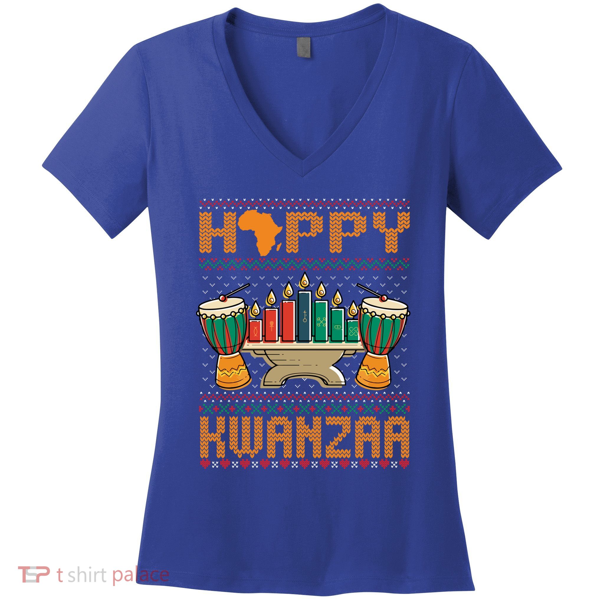 Happy Kwanzaa Ugly Christmas Black Christmas African Funny Gift Women's V-Neck T-Shirt