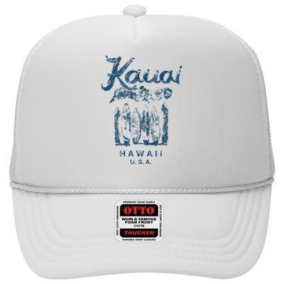 Hawaii Kauai Vintage Hawaiian Surfing Retro High Crown Mesh Back Trucker Hat