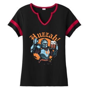 Huzzah Knight With Mead Funny Ren Faire Ladies Halftime Notch Neck Tee